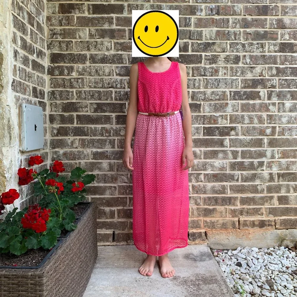 Paper Doll Maxi Girl's Dress with Braided Belt Fuchia Size 7